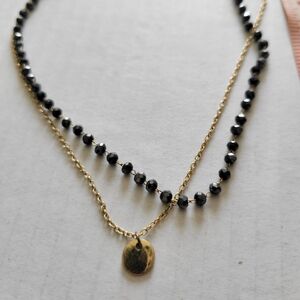 Elegant Black Beaded and Gold Chain Necklace